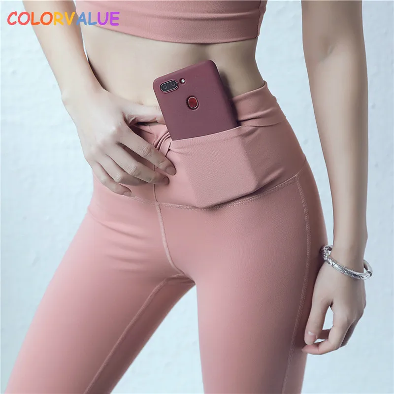 

Colorvalue Waist Multi-Pocket Design Sport Fitness Leggings Women Quick Dry High Waist Workout Athletic Tights Yoga Pants