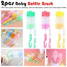 Разные цвета на выбор, для детей 2, шт./компл. Детская щетка для бутылки для сосков моющее щетка 360 градусов головка, вращающаяся на Чистящая губка щетка комплект