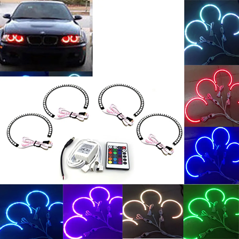 

4x131mm 6000K Car LED Angel Eyes headlight kit Headlight RGB Multi-color Light Ring Remote Control for BMW E36 E38 E39 E46