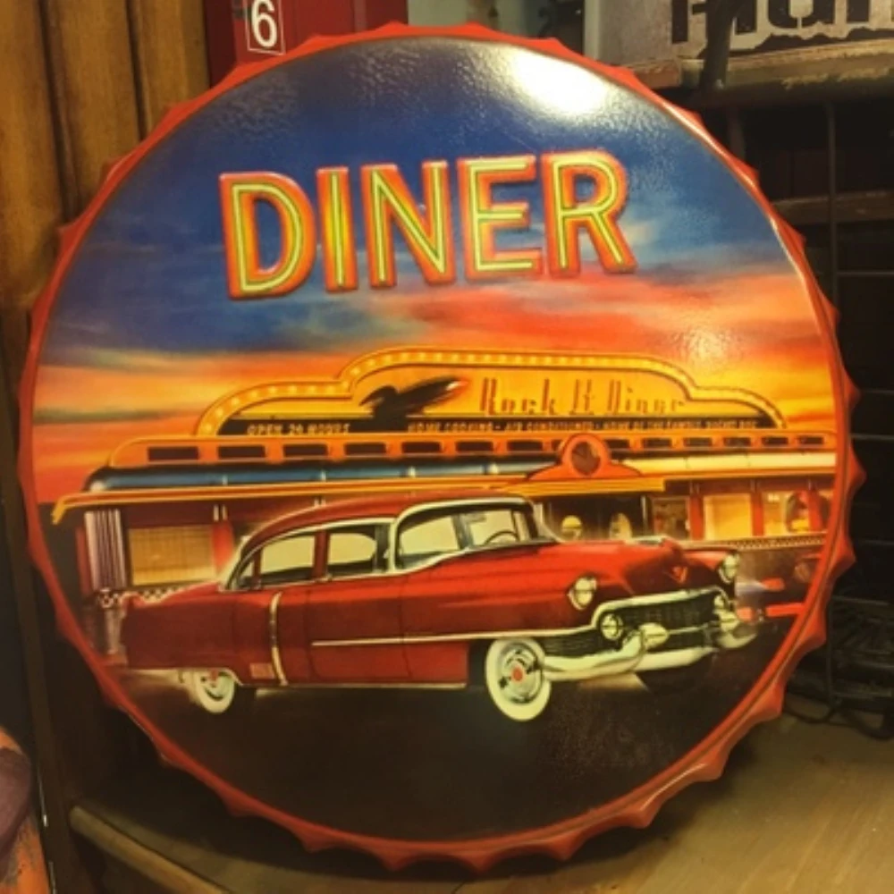 

DINER Large Beer Cover Tin Sign Logo Plaque Vintage Metal Painting Wall Sticker Iron Sign Board Decorative Plates 50X50 CM