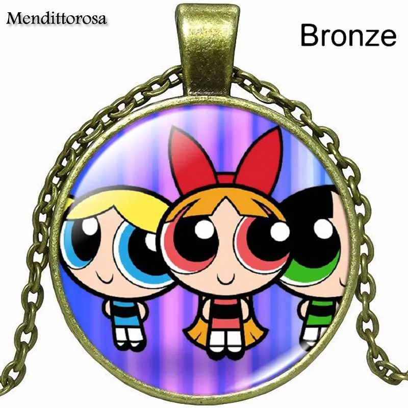 Powerpuff девушки Powerpuff Девушки серии Мода стекло кулон с кабошоном для школьниц Макси ожерелье