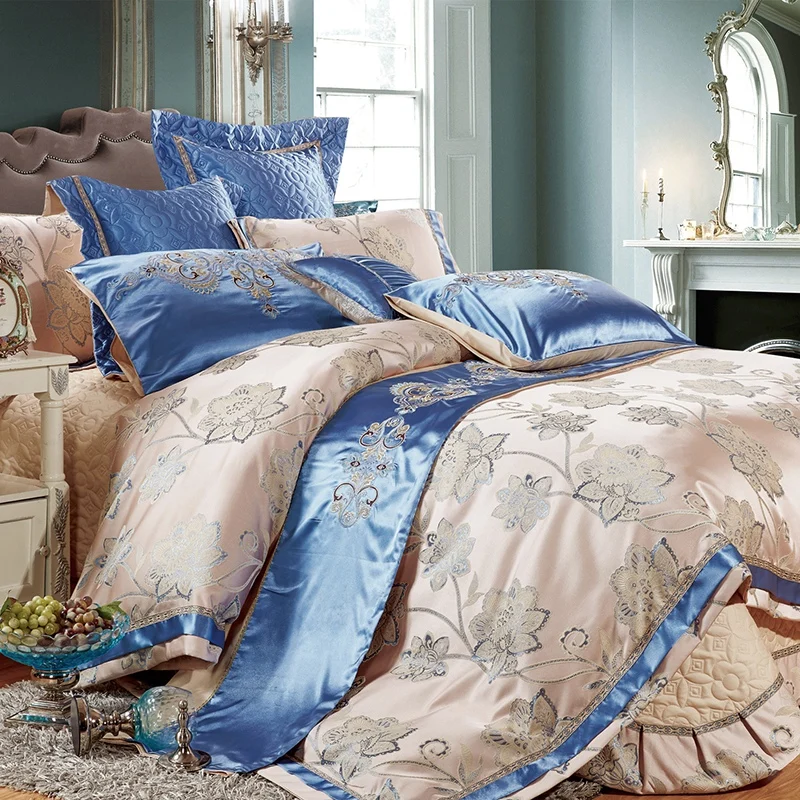 

Wedding Luxury Silk Jacquard Cotton Bedding Sets Satin Lace Duvet Cover King/Queen Size bedspread Thickening 4pcs