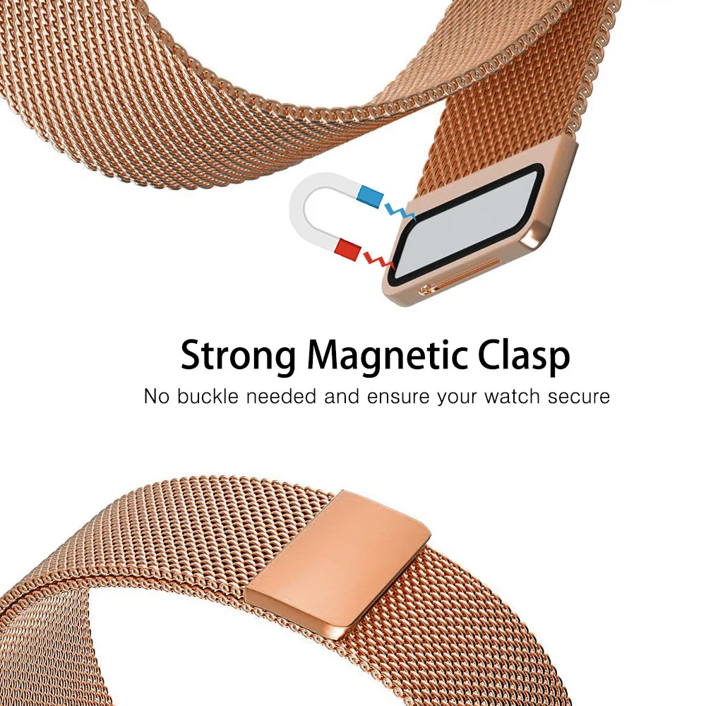 Baaletc For Fitbit Versa Replacement Band Metal Milanese Stainless Steel Straps Smart Watch Band for Fitbit Versa Rose Gold (4)