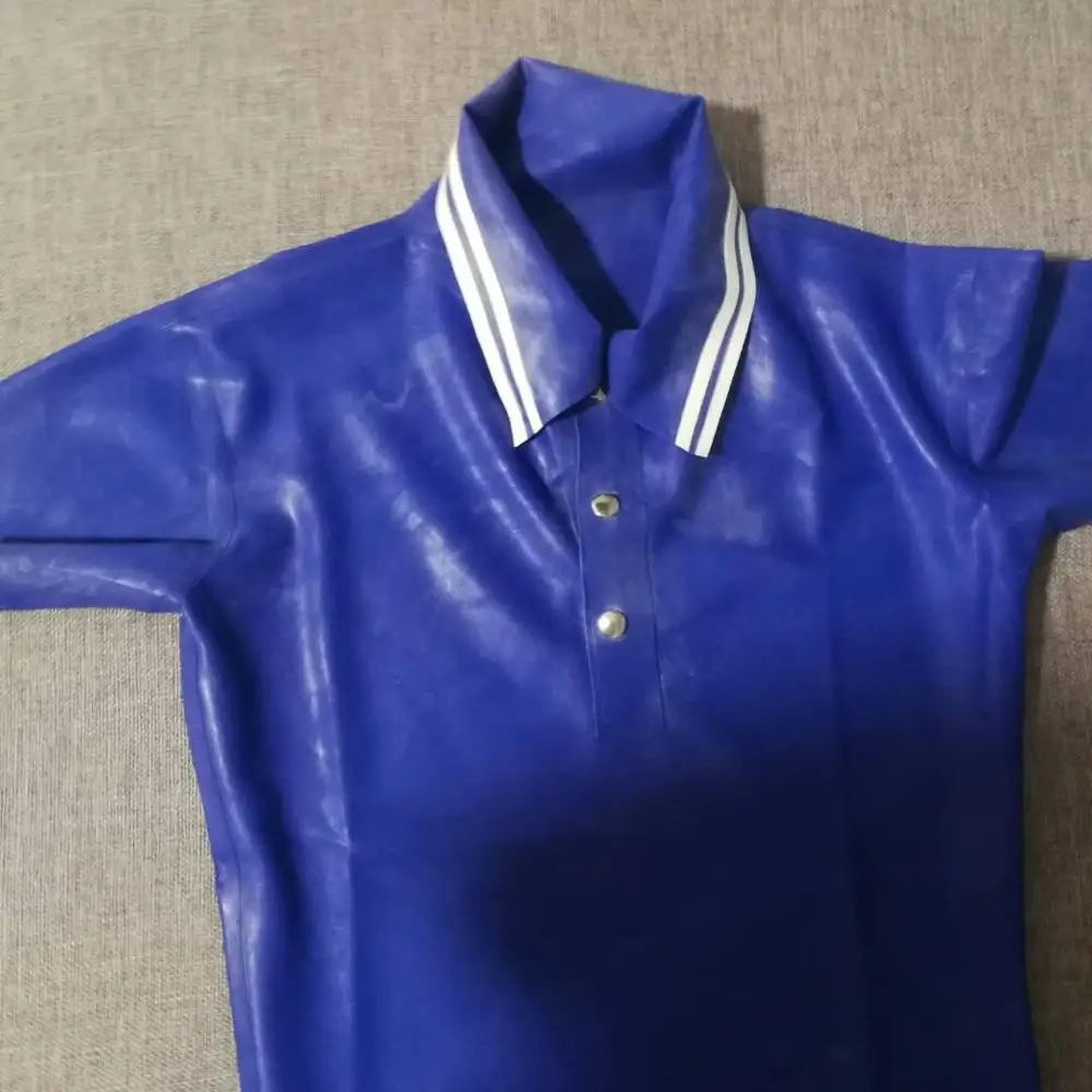 В наличии натуральный латекс Мужская рубашка кожа плотный Zentai Polo Shirt 0 4 мм S размер