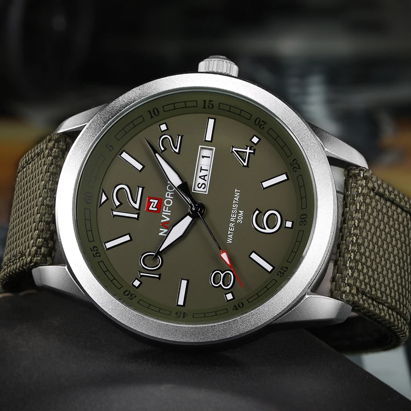 Günstig Luxus Marke NAVIFORCE Outdoor Sport Männer Uhr Armee Grün Militärischen Herren Quarz Armbanduhr Woche Display Mode Business Uhr