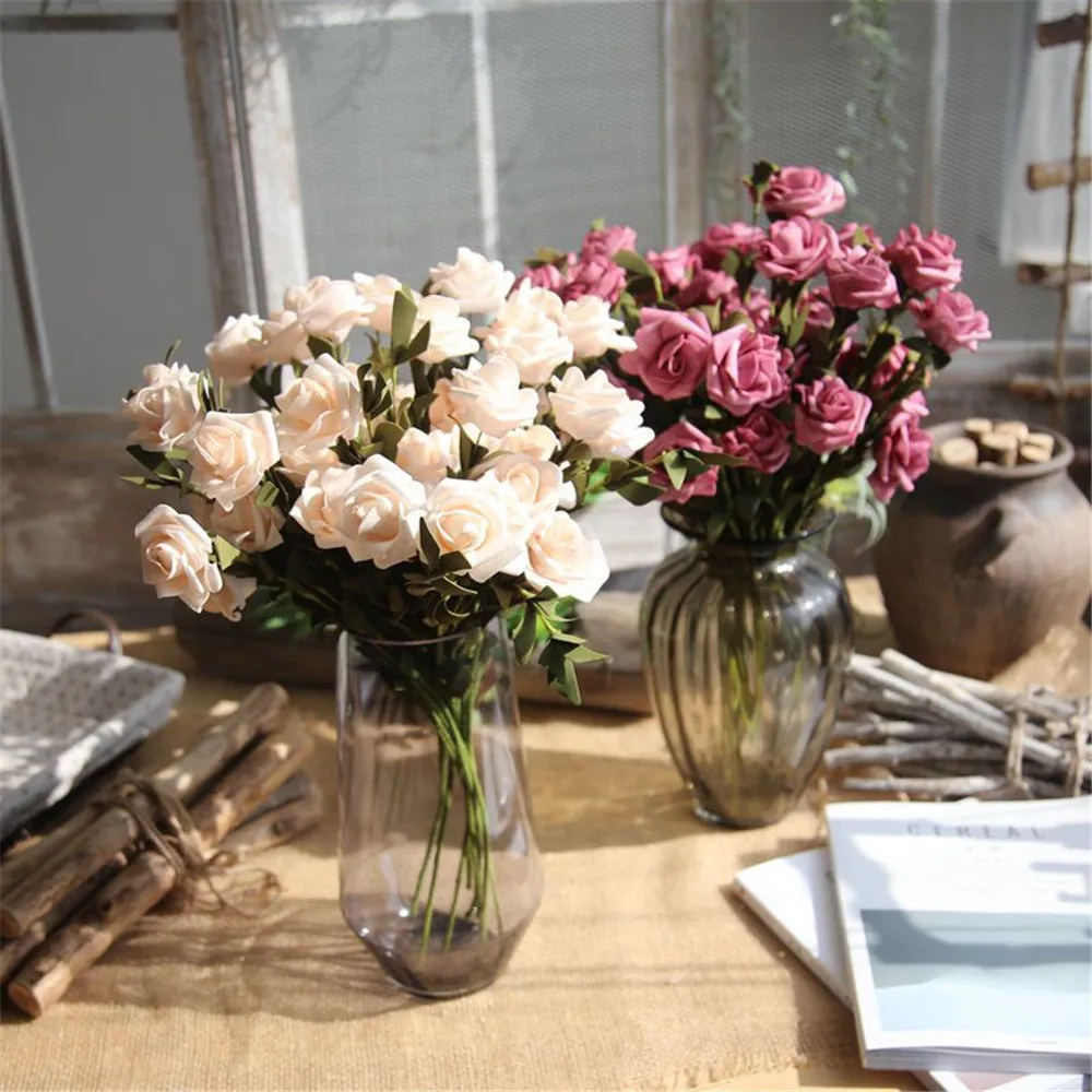 

6 Heads / Bouquet Rose Decor Artificial Flower Home Decor Imitation Fake Flower for Garden Plant Desk Decor Hand-Holding Flower