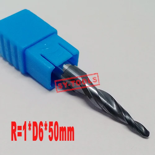 

2PCS R1.0*D6*20*50L*2F HRC55 Tungsten solid carbide Coated Tapered Ball Nose End Mills taper and cone endmills