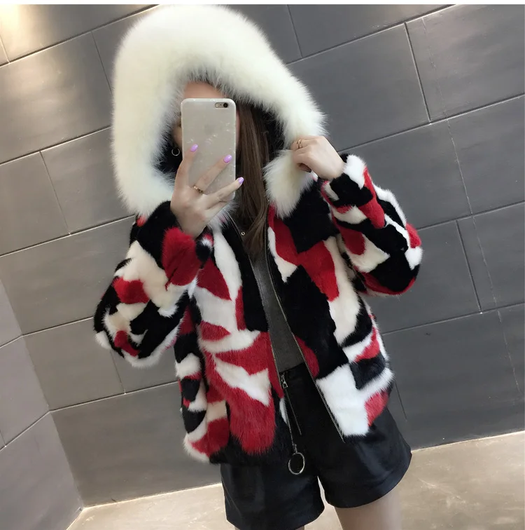 Top New winter Women Natural Real Pieces mink fur coat hooded with fox collar Mink Fur Jacket Outwear 10 Top New winter Women Natural Real Pieces mink fur coat hooded with fox collar Mink Fur Jacket Outwear 10