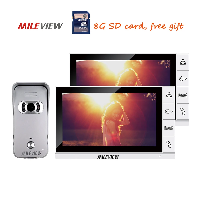 

MILEVIEW Wired 9" Color Recording Screen Video Door Phone Intercom System + 1 Waterproof Door Camera + 2 Monitor Free Shipping