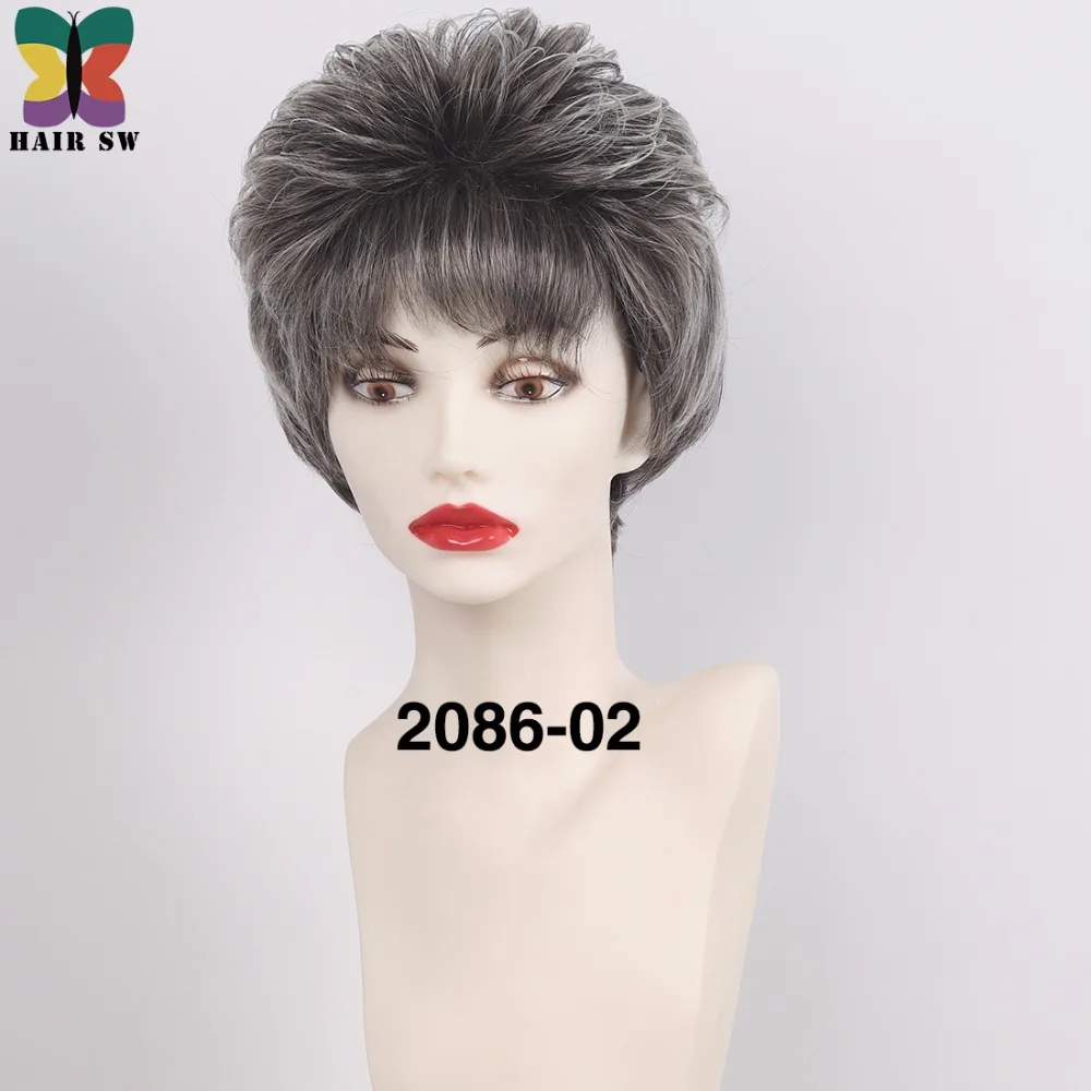 HAIR SW Natural Wave Short Gray Hairstyles Wig With Bangs Fluffy Layers Classy Synthetic Wigs White For Older Women over 60 images - 6