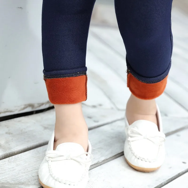 Девушка плюс бархат утолщение 2018 брюки для девочек Теплые зимние стрейч эластичные штаны для девочек обтягивающие штаны детей имитация