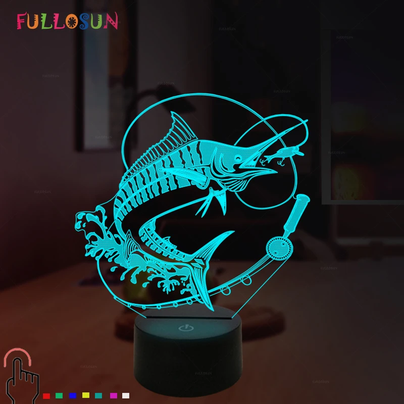 

3D Illusion Light LED Night Light Fishing Model 5V USB Touch Light 7 Color Lamp Holiday Decoration Home Desk Lamp