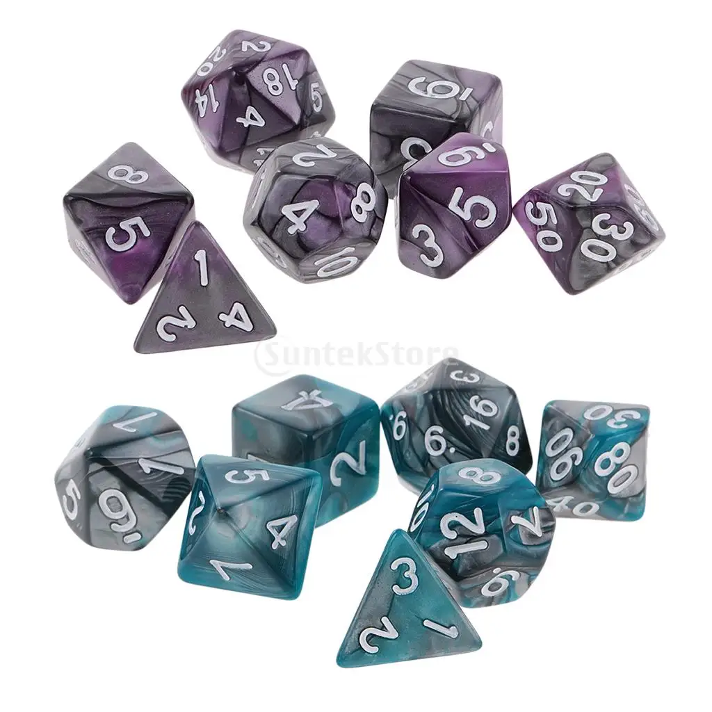 14pcs Two Colors Polyhedral Dices 16mm for Dungeons and Dragons Table Games