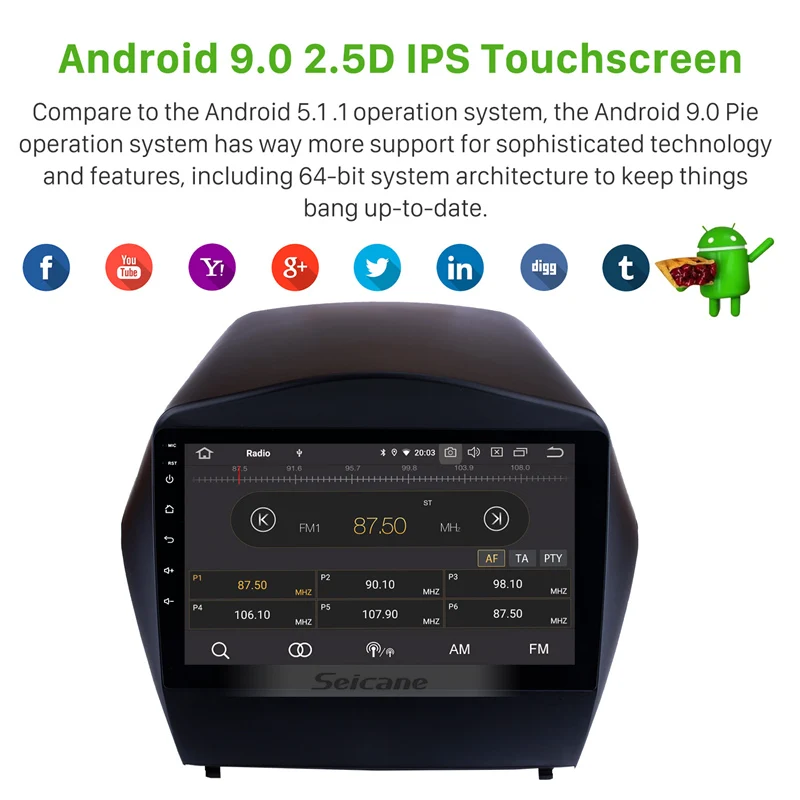 Автомобильный мультимедийный плеер Seicane android 10 0 4 Гб + 64 ГБ Восьмиядерный для HYUNDAI