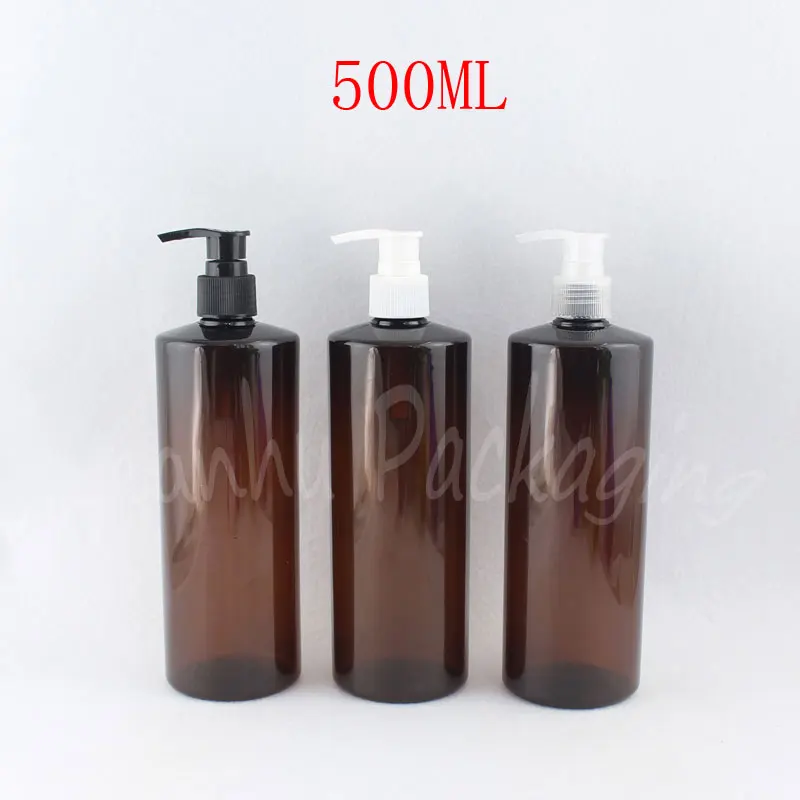 

500ML Brown Flat Shoulder Plastic Bottle , 500CC Shampoo / Lotion Packaging Bottle , Empty Cosmetic Container ( 15 PC/Lot )