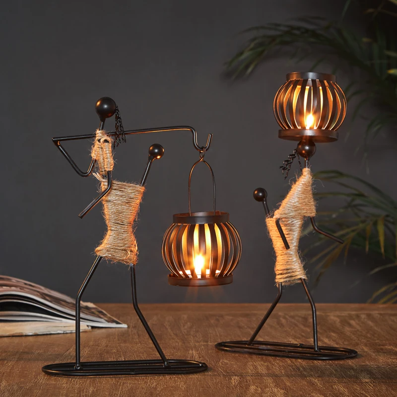

Creative Wrought Iron Candle Holder Little Iron Man Romantic wedding Candlestick Candlelight Dinner Christmas Bar Party Decor