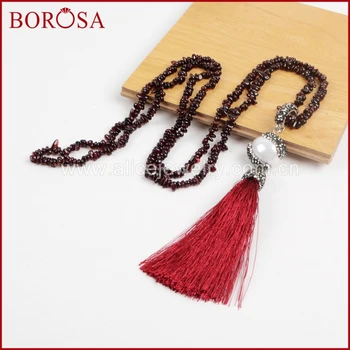 

BOROSA Rhinestone Pave Natural Pearl Freedom Garnet Tassel Necklace,Fashion Drusy Pendant Necklace for Handmade Jewelry JAB568