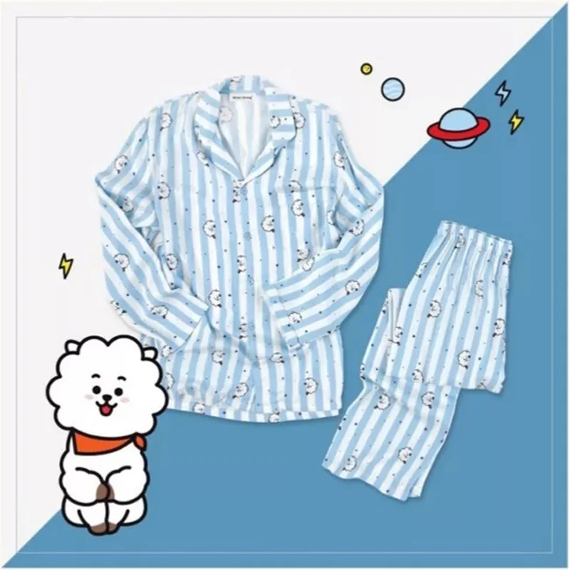 

Pajama Sets Boys BT21 Cartoon Version V Suga Same Harajuku Pajamas Shirt Nighty Men Women Comfortable Bedgown Sleepwear Set