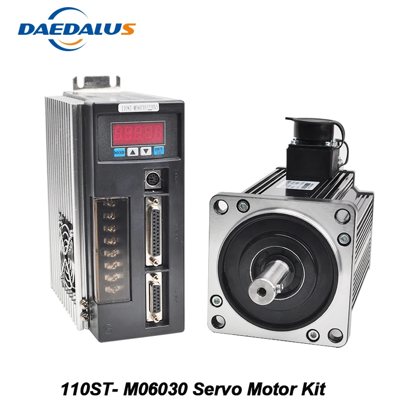 

110ST-M06030 220V Servo Motor Kit 1.8KW AC Servo Motor 3000RPM 6N.M. Single-Phase Drive Matched Motor Drive With Encoder Cable