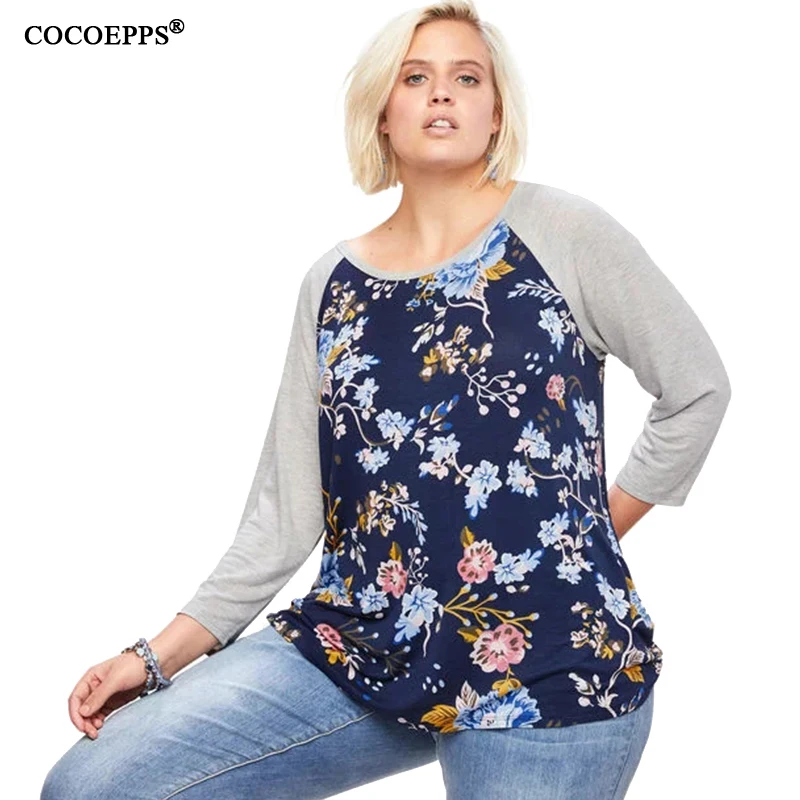 Весенняя женская цветочная футболка большого размера, повседневные топы ...