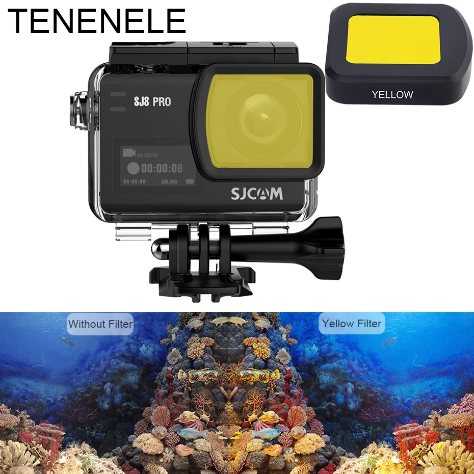 Фильтр TENENELE для экшн-камеры Sjcam SJ8 4K Pro/Plus/Air стеклянный фильтр желтого цвета