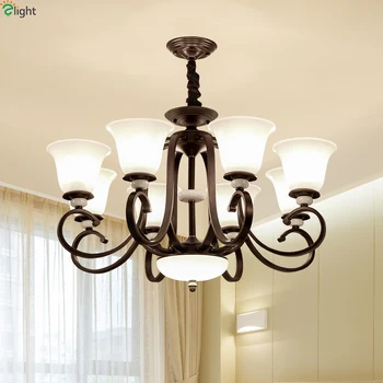 

American Retro Iron Led Pendant Chandeliers Light Glass Dining Room Led Chandelier Lighting Bedroom Led Hanging Lights Fixtures