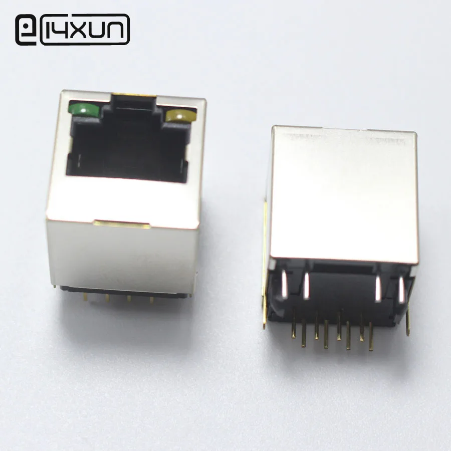 

2pcs RJ45 Femlae Socket with LED Light 5524 Network jack Connector Vertical 8P8C with Shielded Interface