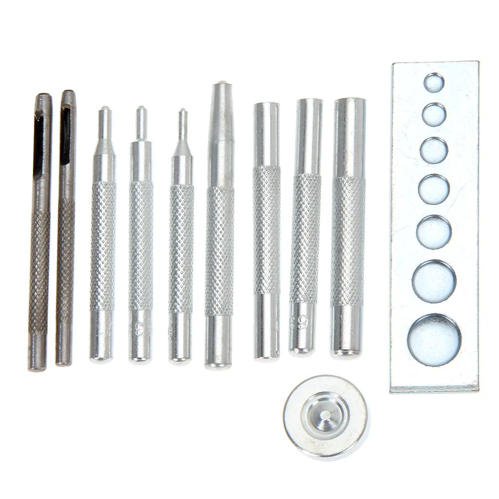 

11Pcs/set Metal Leathercraft Tool Hole Punches Rivet Snap Fastener Kit Tool for Leathercraft Belt DIY Needlework Tool