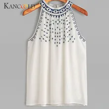 Женская летняя повседневная Цветочная вышитая майка топы без рукавов Повседневная Блузка Футболка Mar 16