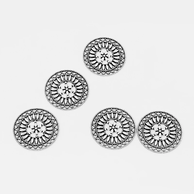 10PCS Large Hollow Open Round Filigree Flower Charms Pendants for Finding Necklace Earrings Jewelry