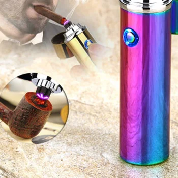 

Windproof Flameless Cigar No Gas Electric Lighters USB Charging Electronic Cigarette Lighter Thin Mini Plasma Pulse Christmas