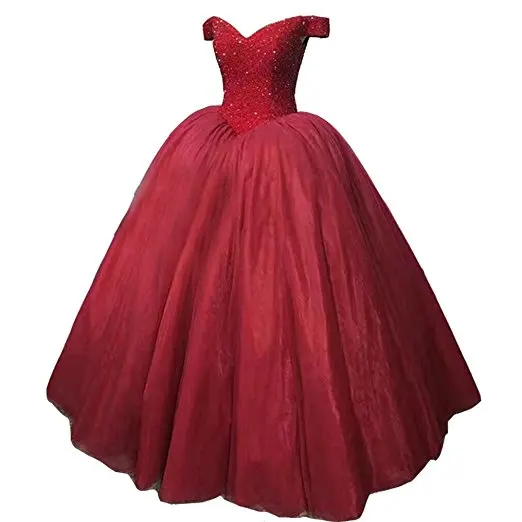 ANGELSBRIDEP Quinceanera Dress For 15 Years Fashion V-Neck Tulle Bead Floor-Length Womens Sweet 16 Dress Debutante Gowns