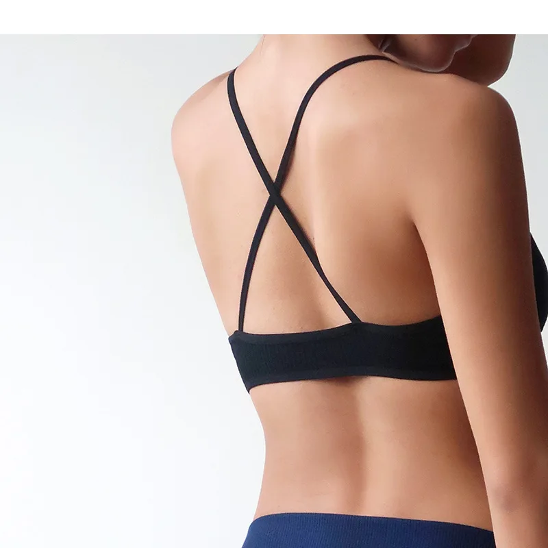 De Monarchia Teenage Girls Ribbed Plunge Bra Wireless Triangle Crisscross Back V Neck Bra Comfort Stretch Young Lady's Bralette