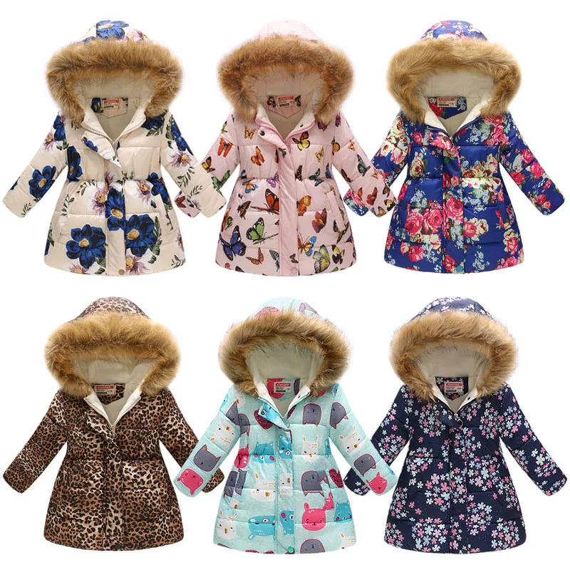 

2019 Winter Overalls For Children Clothing Winter Girl Warm Print Leopard Parka For Girls Coat Jacket Cotton Clothing 8 Year