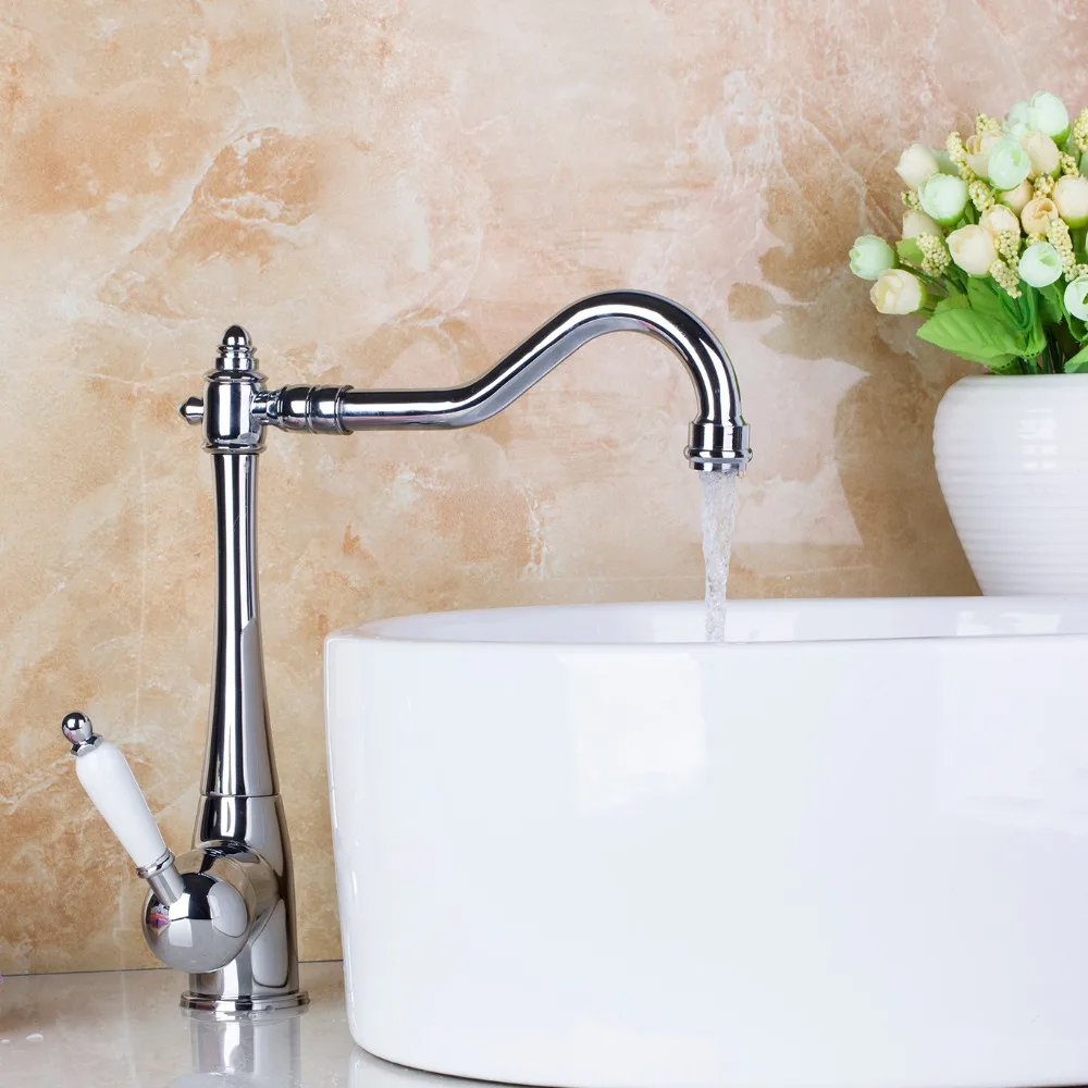 Single Handle Deck Mount Kitchen Sink Faucet Basin Swivel 360 Chrome Mixer Tap Faucet JN8485