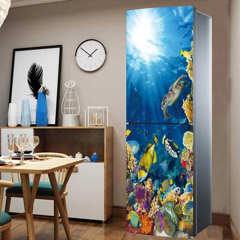 60x150 см/60x180 см подводный мир шаблон наклейки на холодильник ПВХ Холодильник Дверь Кухня самоклеющиеся настенные стикеры s Декор