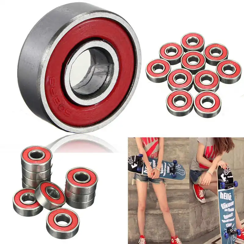 Mayitr 10pcs/set 608zz Rolling Skateboard Longboard Wheel Durable Skate Bearings Roller ABEC-7 Set Red Titanium