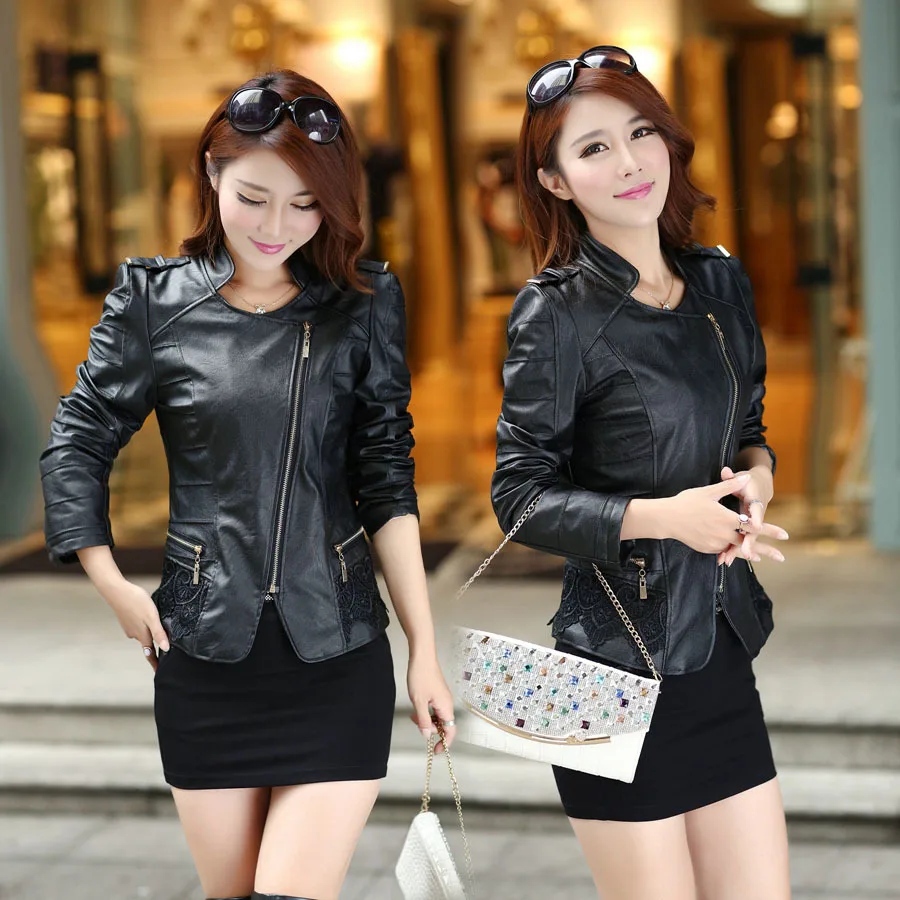 2017 Nova Moda Primavera Outono jaqueta Curta Lapela Magro Zippers PU LEATHER Mulheres de Meia Idade Casaco da Mãe Plus Size Jaquetas Casuais LJ1993
