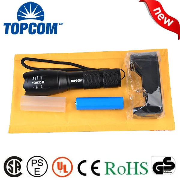 

TopCom LED XM-L T6 Flashlight Zoomable Torch Tactical LED Torch 1* 18650 Battery Flashlights and 18650 Changer IncludedTopCom LE