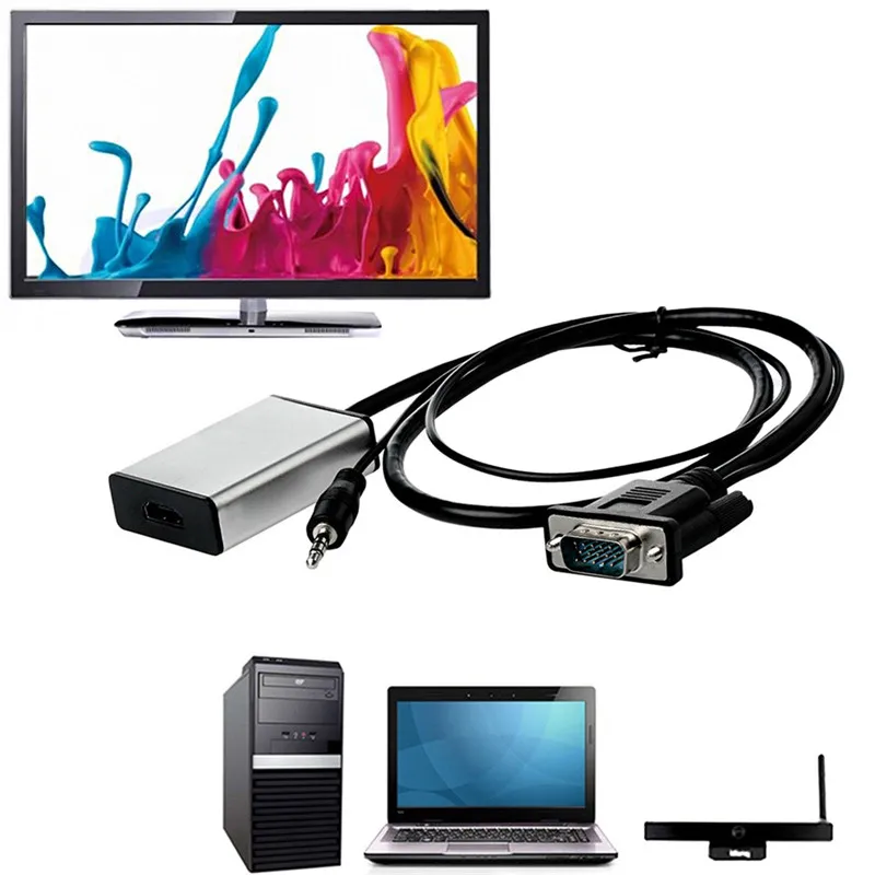 

1080P Converter HD Audio AV Converter HDTV Video Cable VGA2HDMI Adapter For TV PC HDTV Projector VGA to HDMI Converter