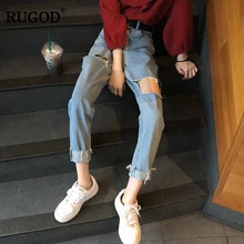 RUGOD Новейшие женские уличные рваные джинсовые штаны, женские тонкие и дикие ковбойские джинсы, Джинсы бойфренда, прямые штаны для девочек