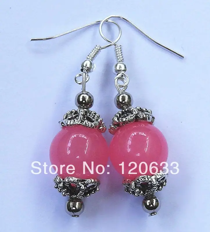 

real natural beads Lovely Beautiful PRETTY PINK STONE 12mm beads earring wholesale [pair] Silver earrings