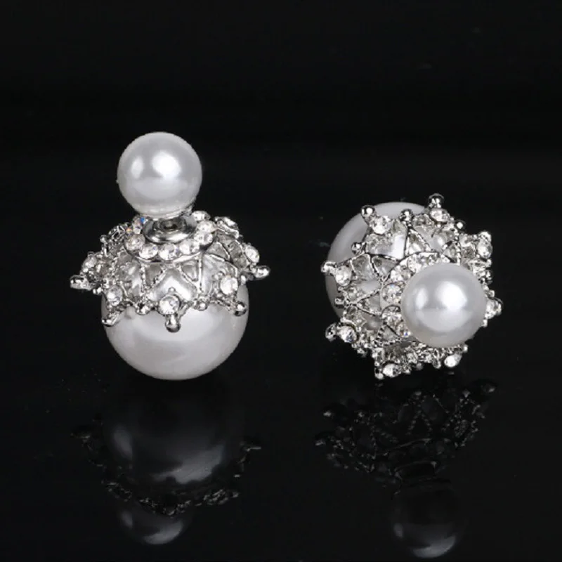 

SHUANGR Noble Design CZ Brand Jewelry Big Freshwater Simulated Pearl Bridal Wedding Party Stud Earrings For Women Brides