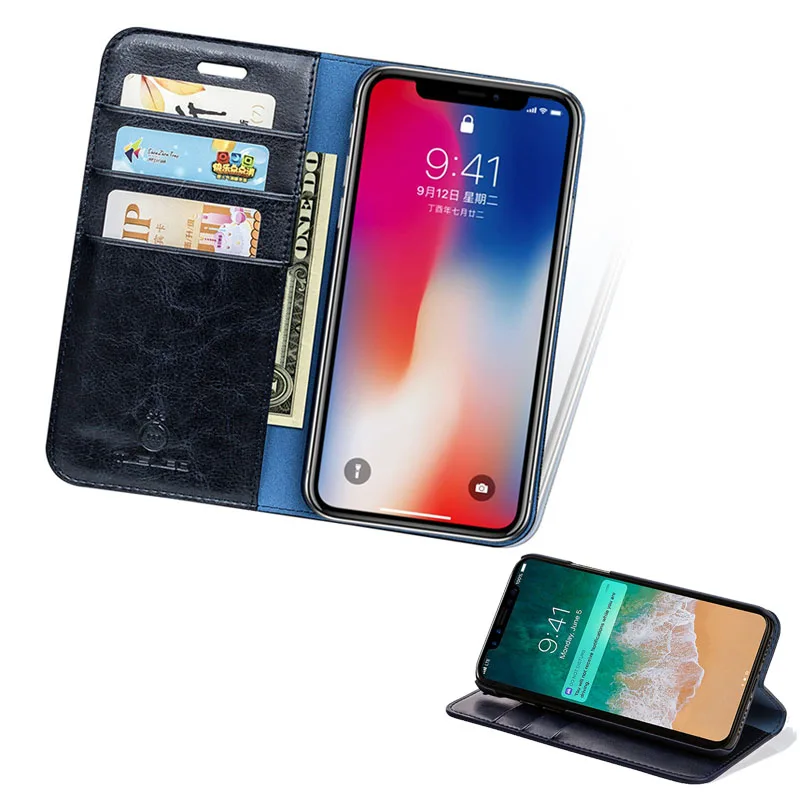 Phone case Genuine Leather Flip Case For 7 8 x xs max luxury leather wallet for 6 xr 6s plus Wallet Fitted Cover Coque phone bag |