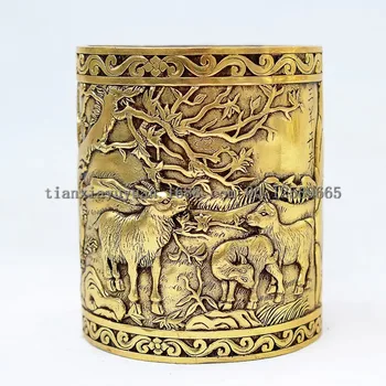 

Traditional Chinese Bronze Statue Crane Pencil Vase Home Decor Brass Pen Holder