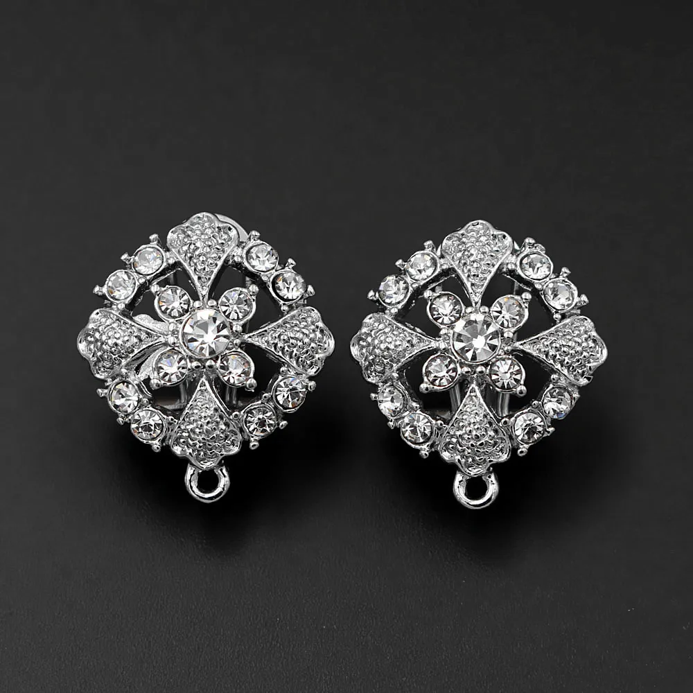 

African Earrings Post stud with Loop Connector Hooks Clasp Paved CZ Flower Base Findings DIY Africa Dubai Women Wedding Jewelry