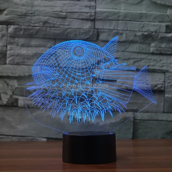 

3D night light Creative fugu puffer shape design 7 Changing Colors LED USB Lamp as home club decoration or amazing gift