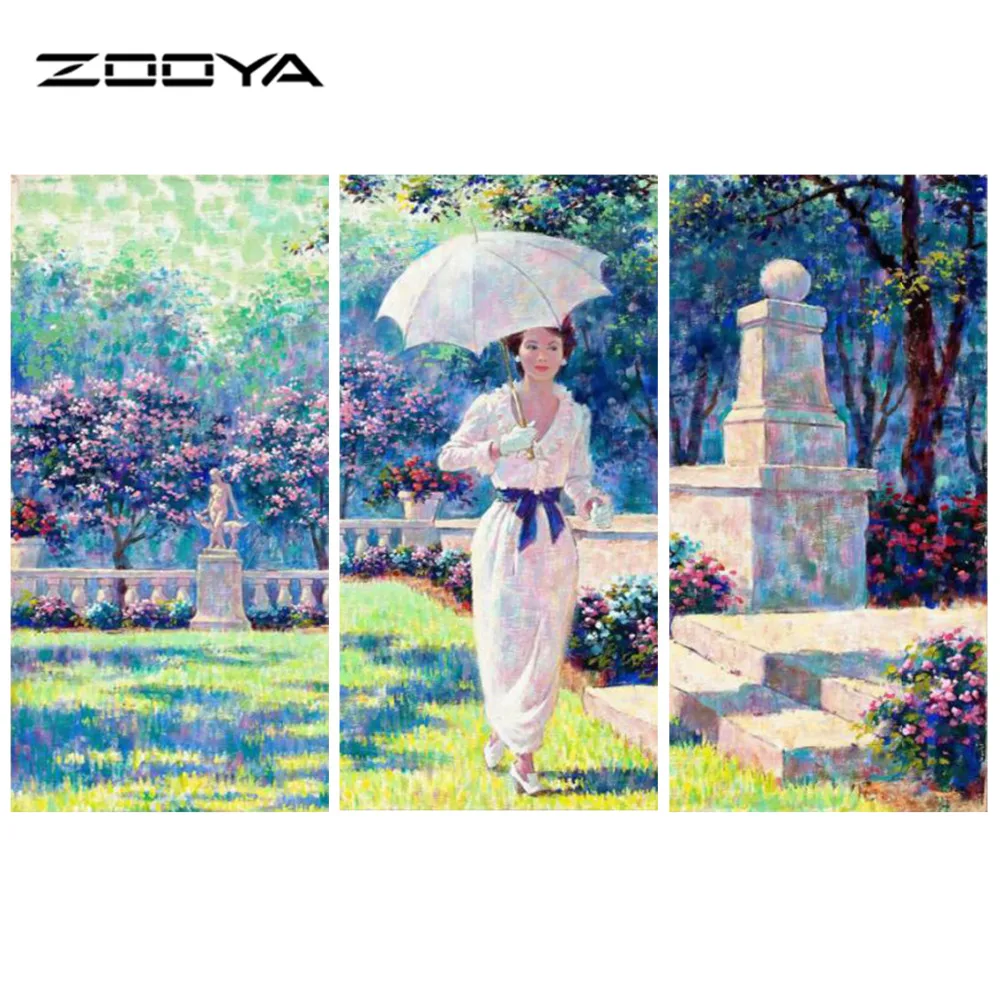 

ZOOYA Full Diamond Embroidery Painting Cross Stitch Home Decor Triptych Paintings Woman Umbrella Landscape Wall Sticker RF876