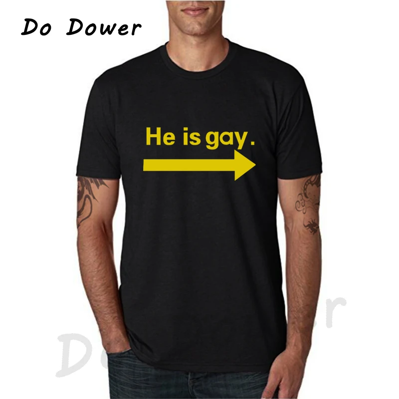 

2018 Summer HE IS GAY Printed Men Short Sleeve T Shirt Funny Fashion Style Round Neck Letters 100% Cotton Tshirt Wholesale