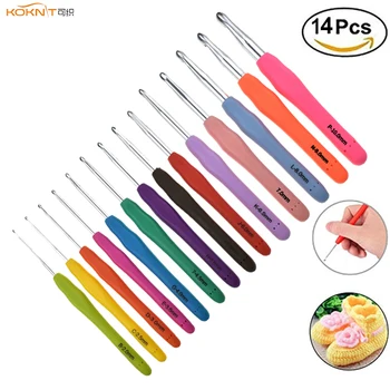 

KOKNIT 14pcs Crochet Hooks Set Extra Long 2.0-10.0mm Soft Handle Crochet Needles Yarn Weave Knitting Needles Hooks for Knitting